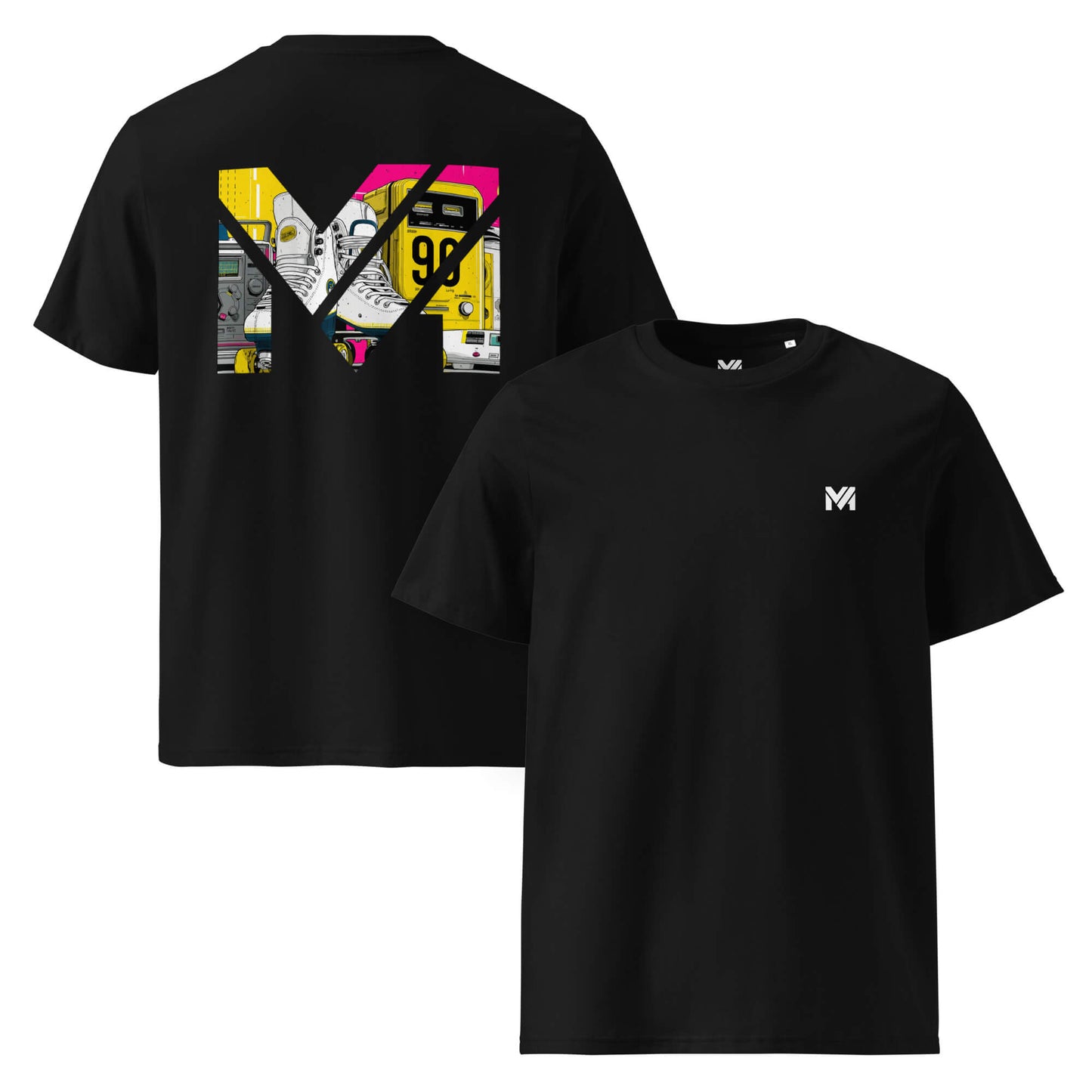 T-shirt Bio RAW IMPACT noir logo blanc face et visuel coloré dos Mindset Ambition