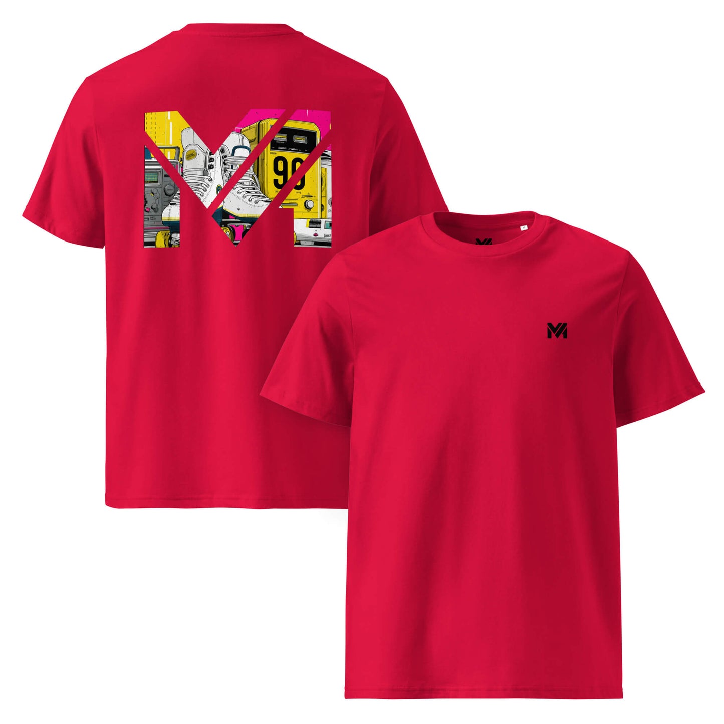T-shirt Bio RAW IMPACT rouge logo noir face et visuel coloré dos Mindset Ambition
