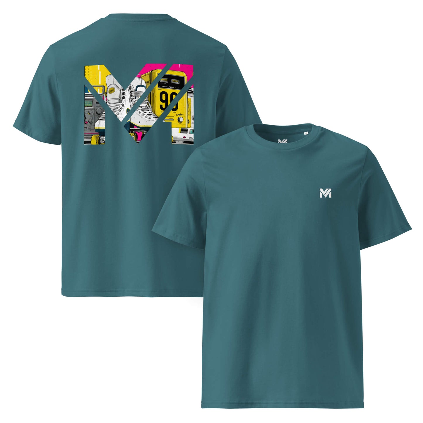 T-shirt Bio RAW IMPACT vert logo blanc face et visuel coloré dos Mindset Ambition