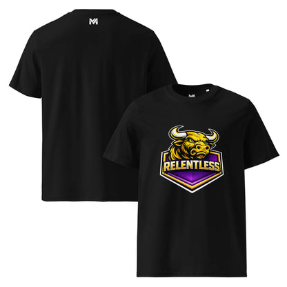 T-shirt Bio RELENTLESS noir visuel coloré face et logo blanc dos sous le col Mindset Ambition