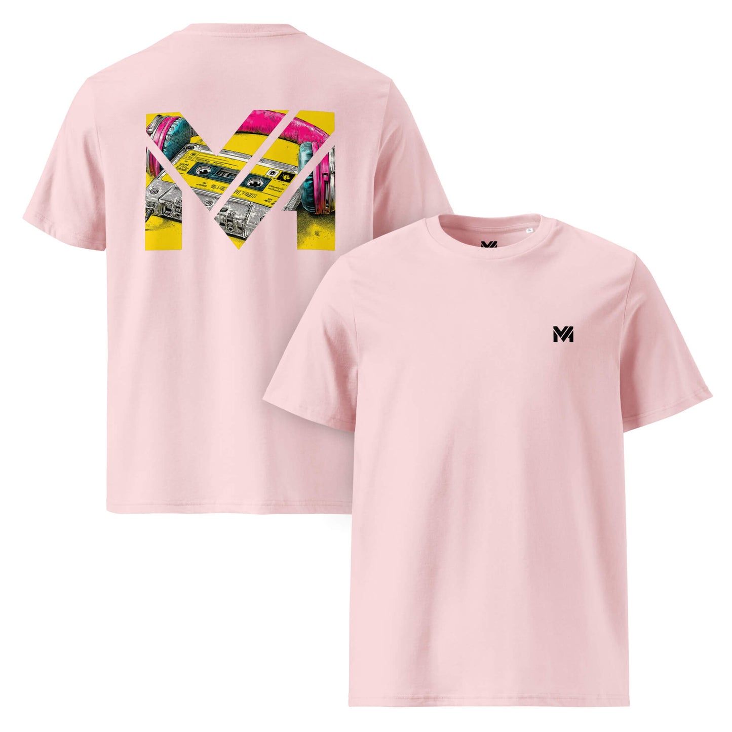 T-shirt Bio REWIND. RESET. RISE. rose logo noir face et visuel coloré dos Mindset Ambition