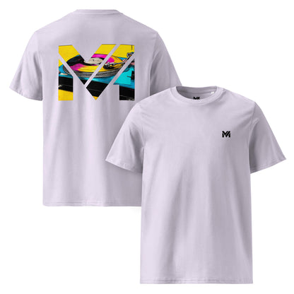 T-shirt Bio SPIN THE GRIND lavande logo noir face et visuel coloré dos Mindset Ambition