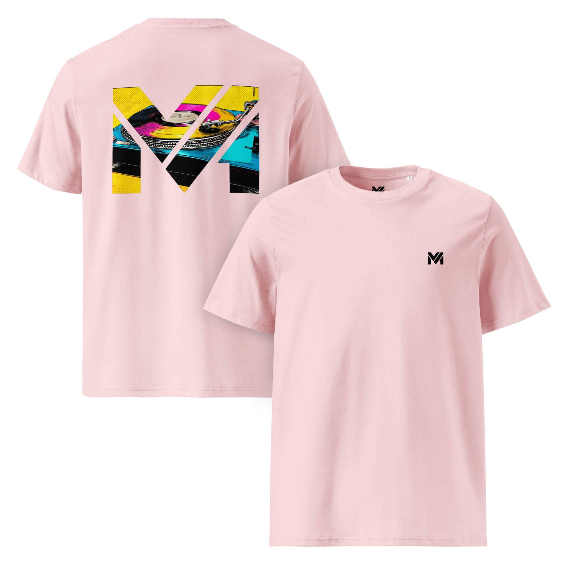 T-shirt Bio SPIN THE GRIND rose logo noir face et visuel coloré dos Mindset Ambition