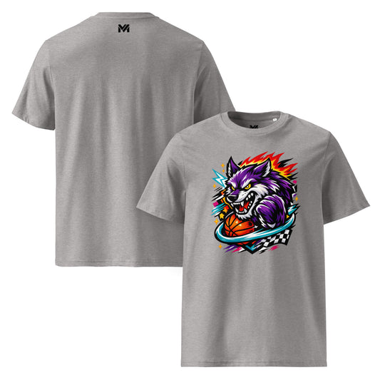 T-shirt Bio WILD WOLF gris chiné visuel coloré face et logo noir dos sous le col Mindset Ambition