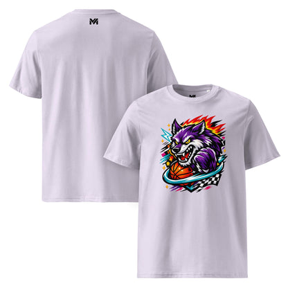 T-shirt Bio WILD WOLF lavande visuel coloré face et logo noir dos sous le col Mindset Ambition