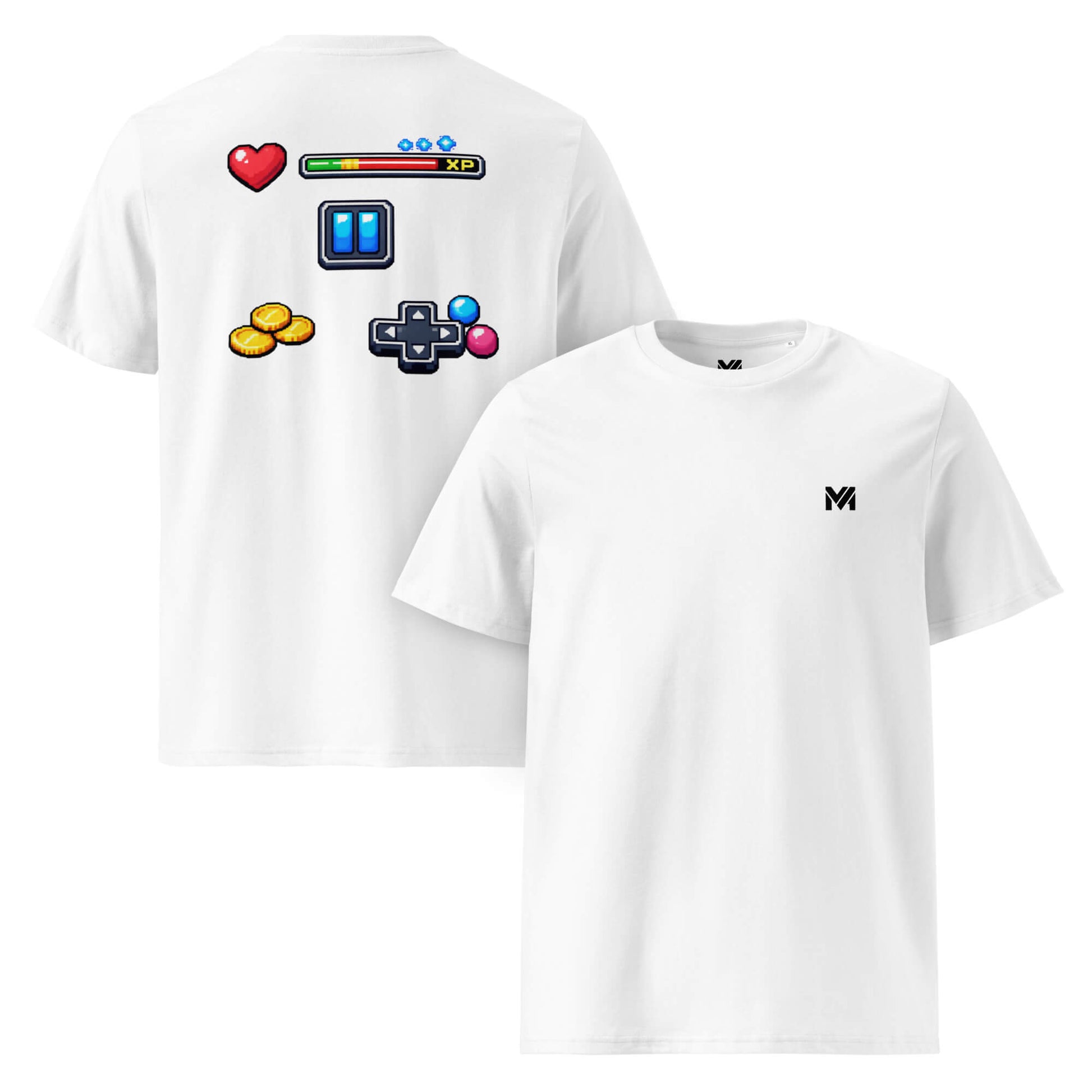 T-shirt Bio XP MODE blanc logo noir face et visuel coloré dos Mindset Ambition
