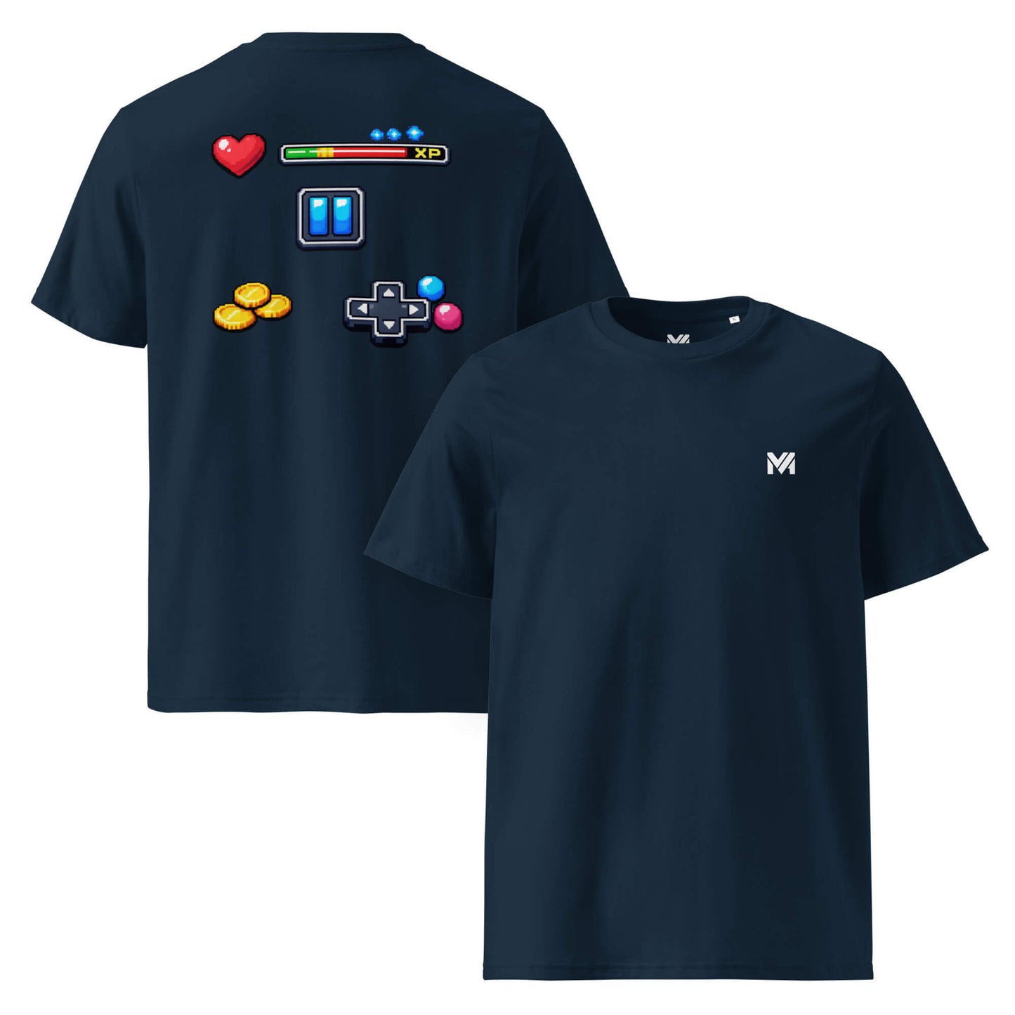 T-shirt Bio XP MODE bleu marine logo blanc face et visuel coloré dos Mindset Ambition