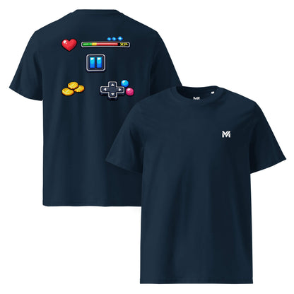 T-shirt Bio XP MODE bleu marine logo blanc face et visuel coloré dos Mindset Ambition