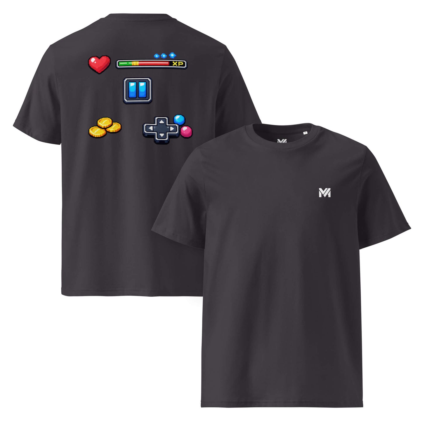 T-shirt Bio XP MODE gris anthracite logo blanc face et visuel coloré dos Mindset Ambition