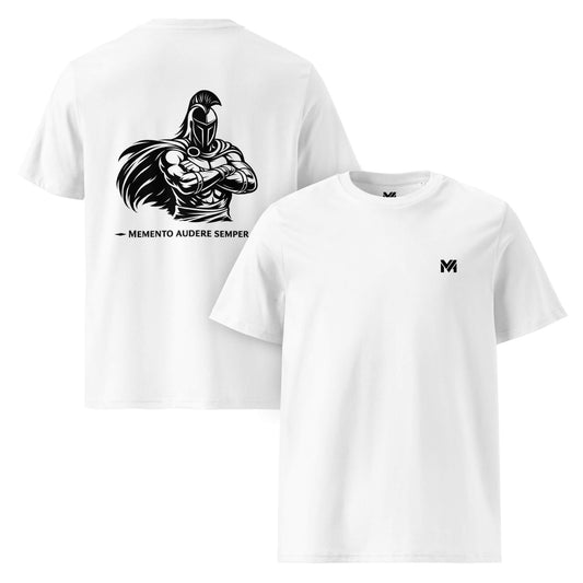 T-shirt Memento Audere Semper blanc logo noir face et visuel noir dos Mindset Ambition