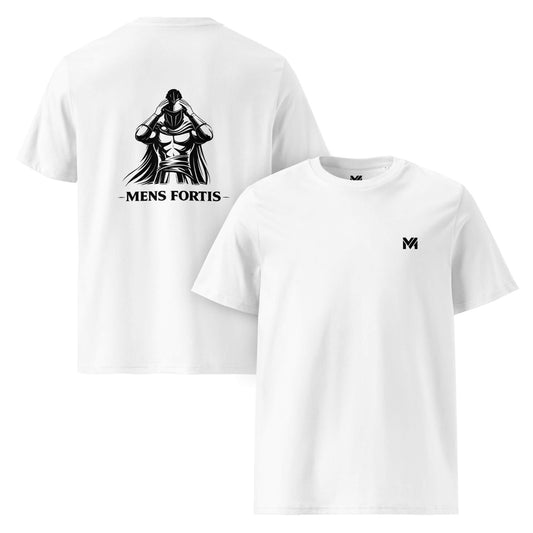 T-shirt Mens Fortis blanc logo noir face et visuel noir dos Mindset Ambition