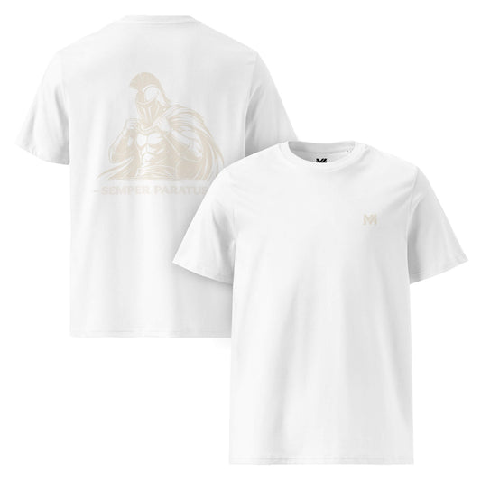 T-shirt Semper Paratus blanc logo doré face et visuel doré dos Mindset Ambition