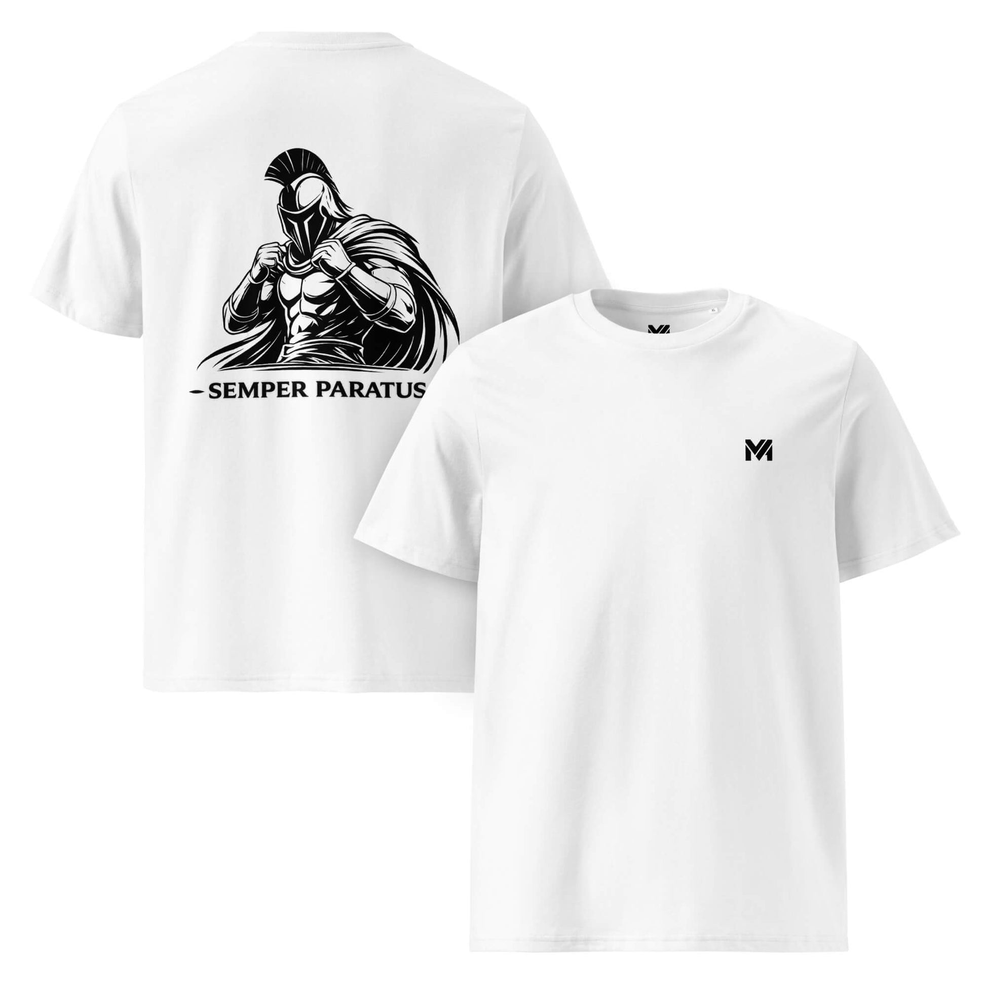 T-shirt Semper Paratus blanc logo noir face et visuel noir dos Mindset Ambition