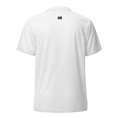 Dos du t-shirt sport technique “Spine Flow” Mindset Ambition, fond blanc uni avec logo noir centré sous le col, tissu respirant, design moderne et épuré, collection Motivation & Performance.
