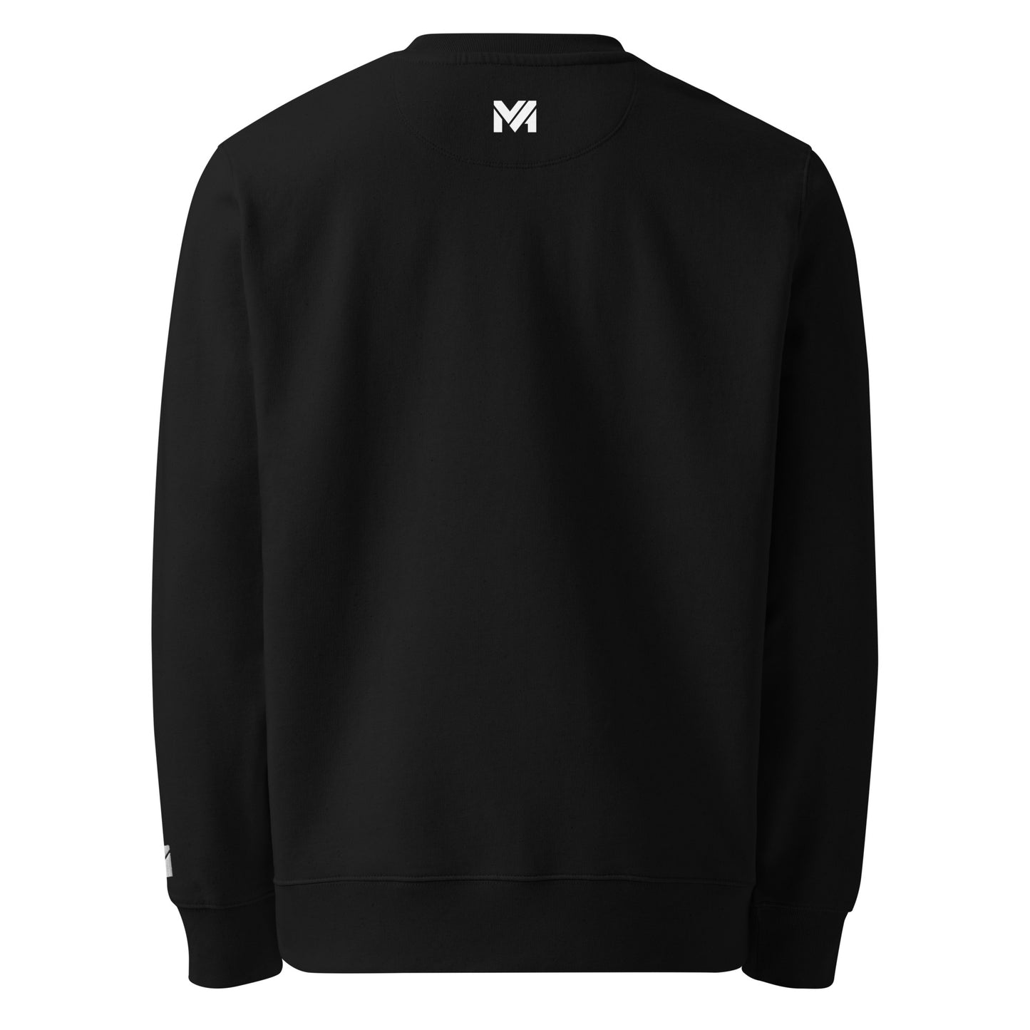 Sweatshirt bio Mindset Ambition noir – logo blanc centré sous le col au dos, coton biologique épais et doux, finitions haut de gamme.