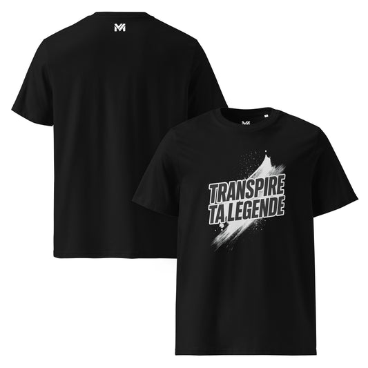 T-shirt bio unisexe Mindset Ambition “TRANSPIRE TA LÉGENDE” noir – message noir sur fond contrasté, esprit sportif et mental fort.