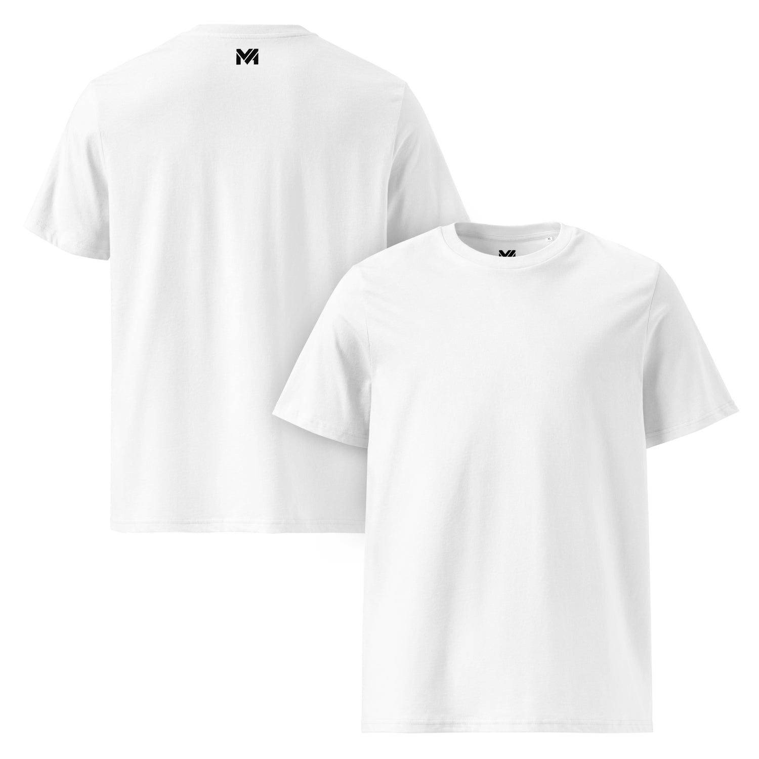 T-shirt bio unisexe Mindset Ambition blanc – logo noir centré sous le col à l’arrière, coupe droite épurée en coton biologique premium, style intemporel et raffiné.