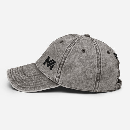 Casquette Vintage Spirit Mindset Ambition, gris stone wash, vue latérale gauche, texture usée et logo noir brodé, style vintage revisité – Mindset Ambition