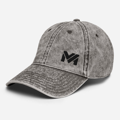 Casquette Vintage Spirit Mindset Ambition, gris clair effet denim, vue avant gauche, logo noir brodé, design moderne et équilibré – Mindset Ambition