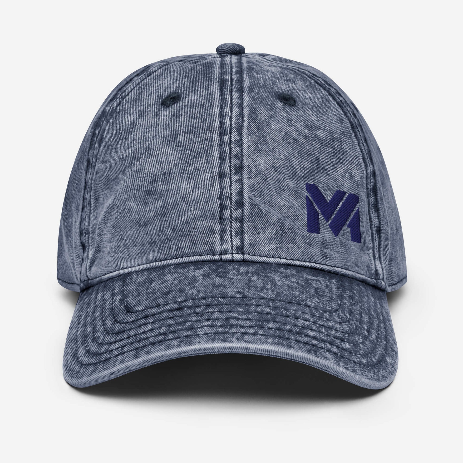 Casquette Vintage Spirit bleue avec logo MA bleu brodé à l’avant en bas à gauche – Collection Détail & Élégance par Mindset Ambition.