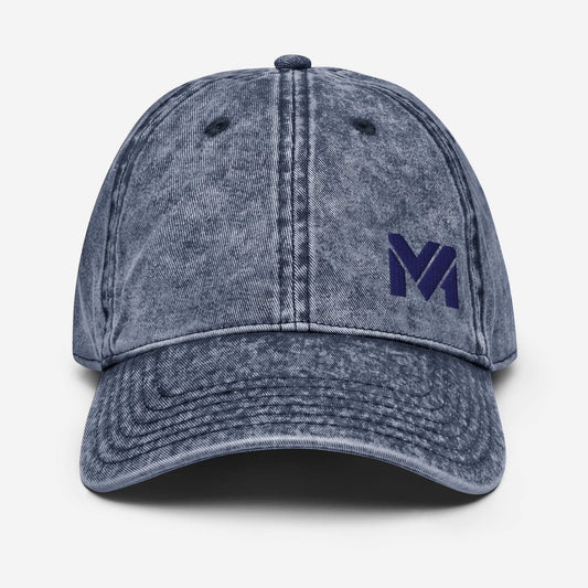 Casquette Vintage Spirit bleue avec logo MA bleu brodé à l’avant en bas à gauche – Collection Détail & Élégance par Mindset Ambition.