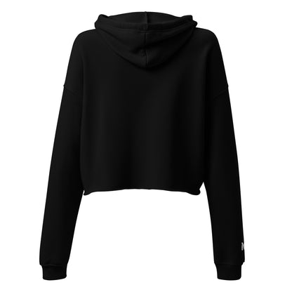 Sweat crop-top femme Fearless Mindset Ambition, noir, vue arrière, capuche douce, coupe courte et manches tombantes, logo discret au poignet – Mindset Ambition